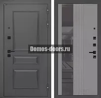 Входная дверь Лабиринт Орлеан с Зеркалом 32 тонированным - Серый рельеф софт